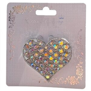 5/$25 Chloe Accessory Silver Rainbow Kaleidoscope Crystal Heart Pin Brooch